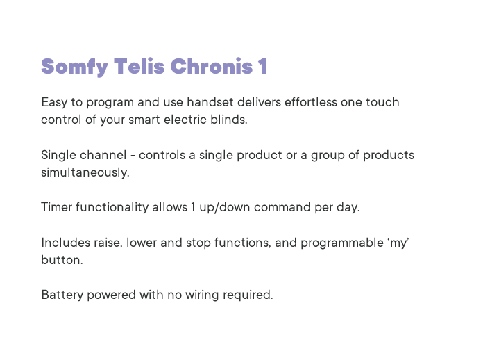 Somfy Telis 1 Chronis RTS - Motorised Blind Accessory - Image 4